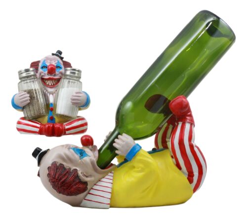 Ebros Halloween IT Killer Mannequin Pennywise Clown Wine Holder And Salt Pepper Shakers Holder Figurine Set Scary Halloween Party Hosting Centerpiece Wine Cellar Tabletop Countertop Kitchen Home Decor - Ebros Gift