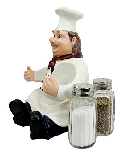 Ebros French Bistro Chef Jean Seasons and Spice Salt Pepper Shaker Holder Set - Ebros Gift