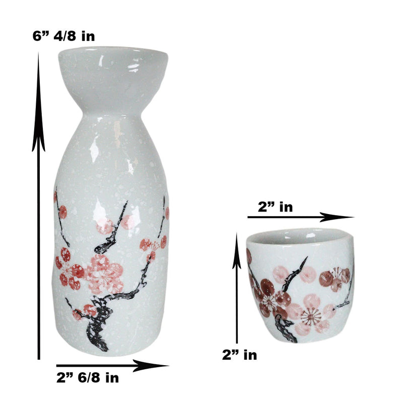 Ebros Japanese 12oz Ceramic Pink Cherry Blossom Sake Set Flask With Four Cups