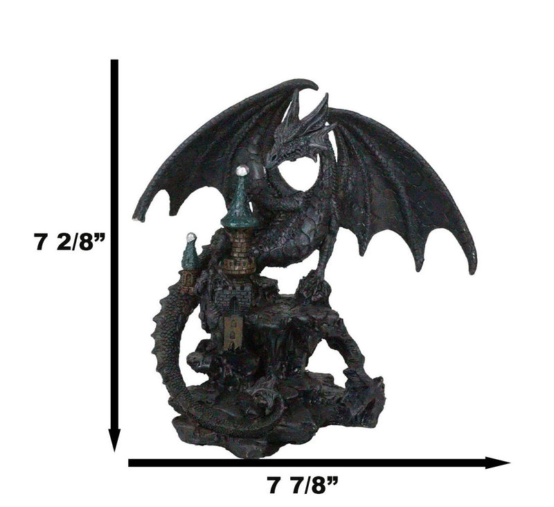 Stone Dragon With Open Wings Guarding Medieval Castle On Mountain Rocks Figurine