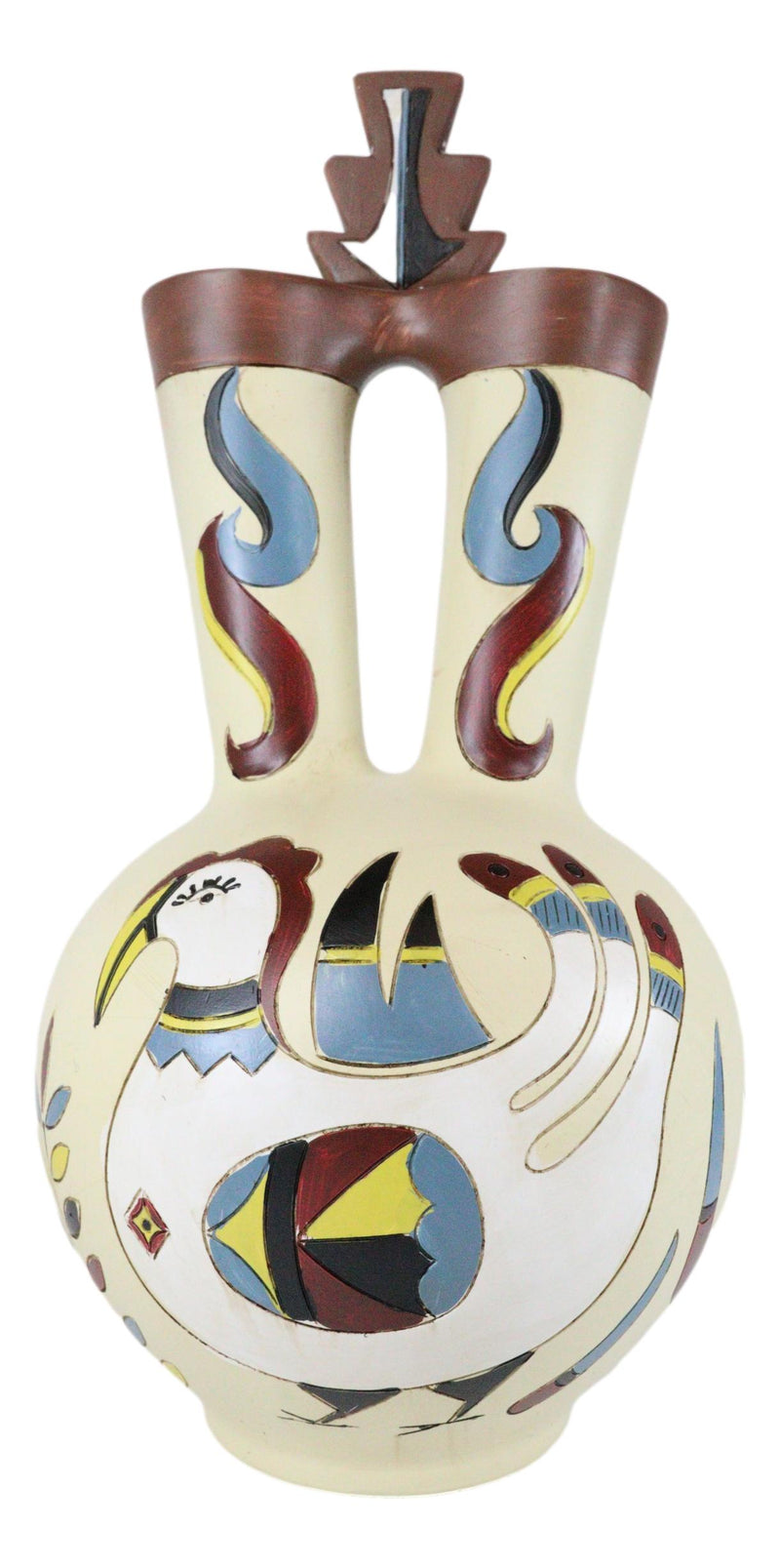 Southwestern Tribal Aztec Mayan Turkey Bird Floral Wedding Double Vase Accent