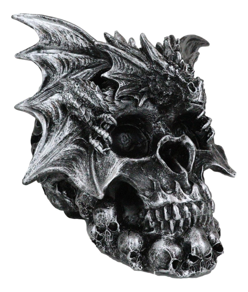 Large Dragon On Ossuary Morphing Skull with Celtic Tribal Patterns Figurine