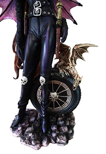 Ebros Large 22" Tall Goth Rocker Biker Skull Fairy With Pet Dragon Statue