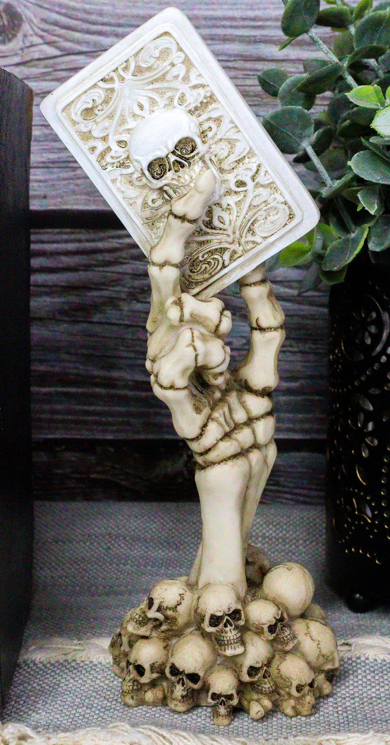 God of Gamblers Gothic Skeleton Skeletal Hand Holding Death Ace Card Figurine