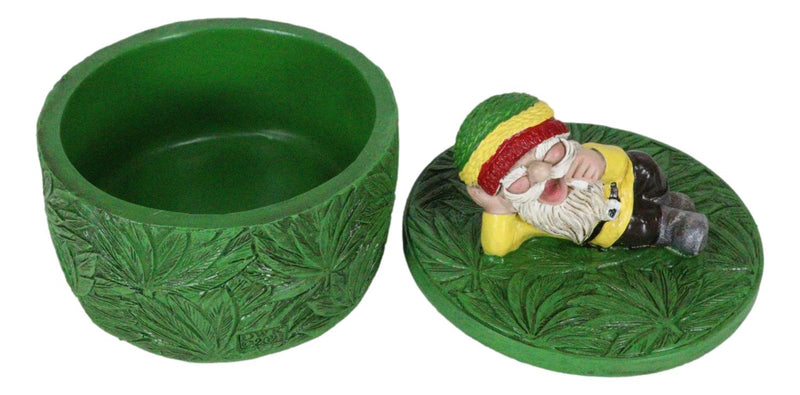 Gypsy Life Rasta Gnome Smoking On Bed Of Green Leaves Trinket Jewelry Stash Box