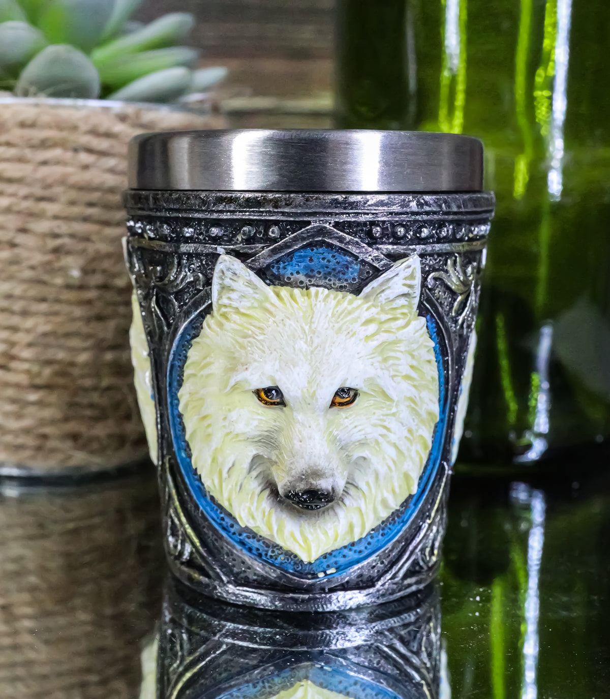 Ebros Full Moon Alpha Wolf 2-Ounce Shot Glass SET OF 2 - Ebros Gift
