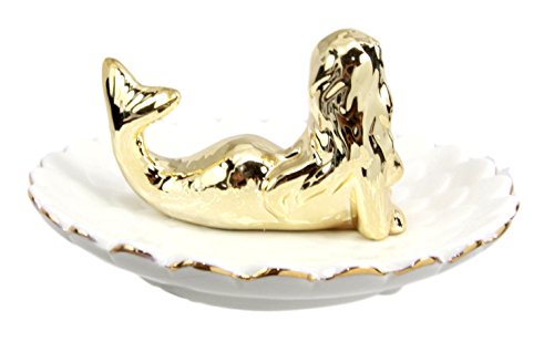Ebros Gift Golden Resting Mermaid Ceramic Ring Accessory Jewelry Holder Vanity Display Figurine