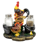 Country Rooster Hen and Chicks Family Salt and Pepper Shakers Holder Set 7"H
