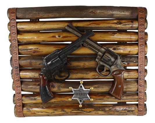 16"L Rustic Western Dual Six Shooter Revolver Guns Wooden Wall Plaque Decor