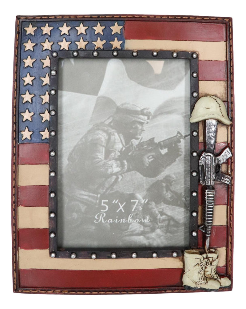 Western Stars USA Flag Fallen Soldier Boots Rifle Helmet Picture Frame 5"X7"