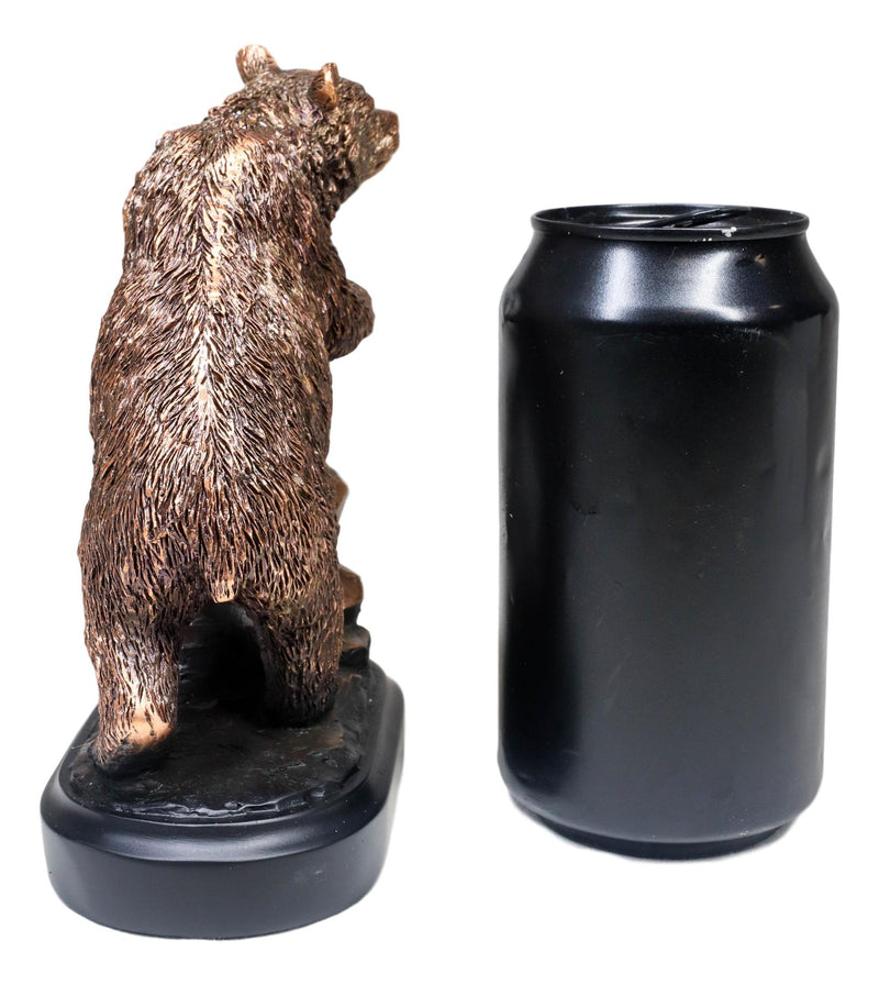 Grizzly Bear Climbing On River Rock Statue 6.25"Tall Bronze Electroplated Resin