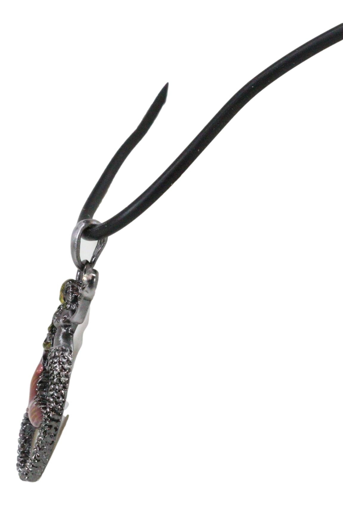 Ebros Pewter Mermaid Sirena Holding Moon Pendant with Enameled Highlights