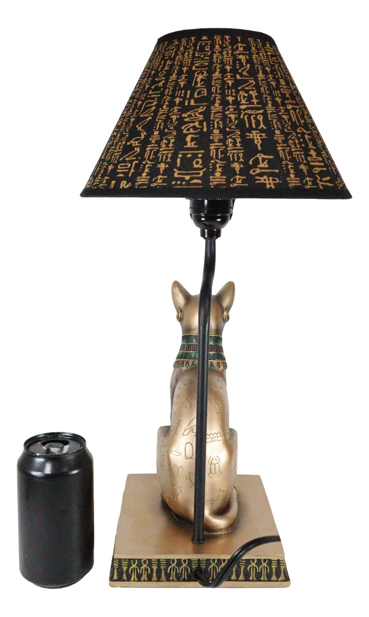 Ebros Bronze Painted Egyptian Goddess Of Home Bastet Cat Table Lamp Hieroglyphic Shade - Ebros Gift