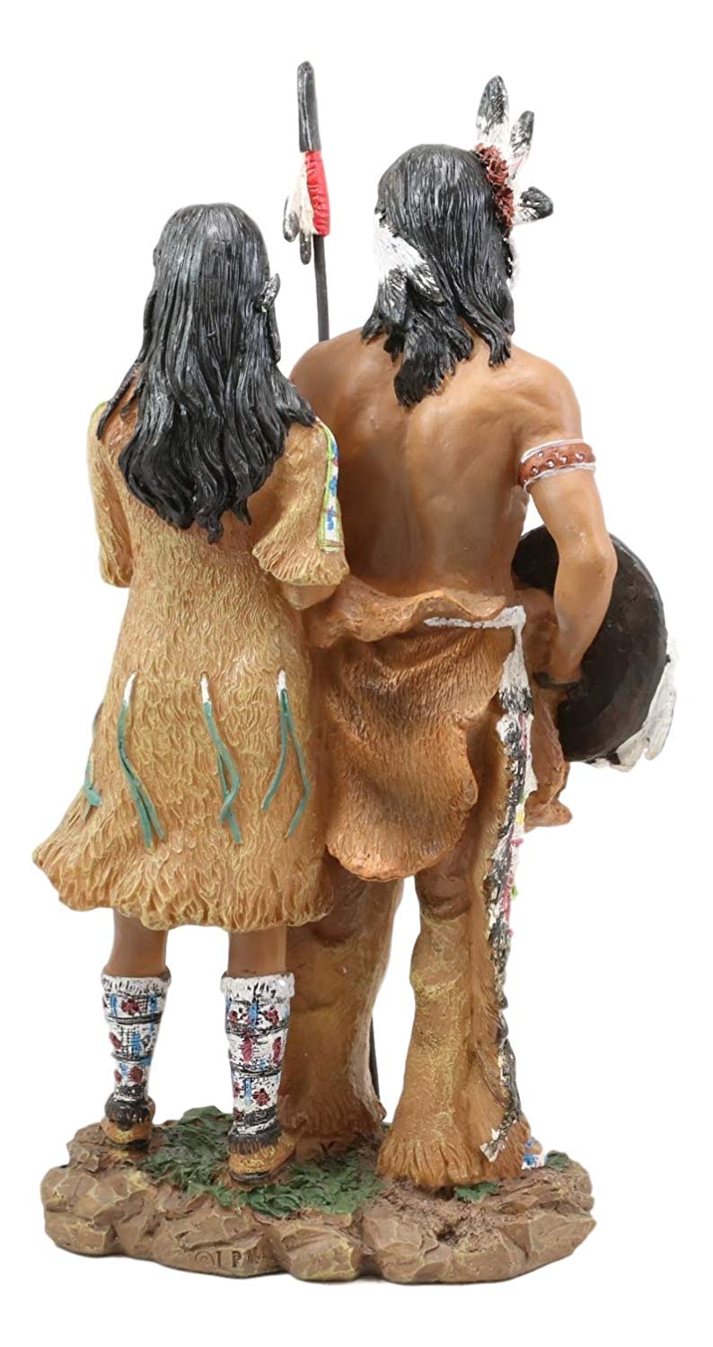 Ebros Gift Colorful Hand Painted Eagle Warrior Couple Husband And Wife Family Decorative Figurine 12.5" Tall