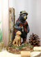 Rustic Black Bear Carrying Backpack Binoculars Shotgun With Hunting Dog Figurine