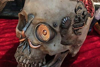Steampunk Machine Dark Light Nude Colored Closed Mouth Skull Figurine 7.25"L