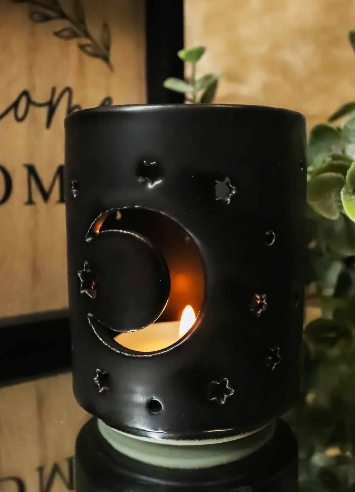 Pack Of 2 Wicca Mystical Moon And Stars Cutout Ceramic Votive Candle Holders