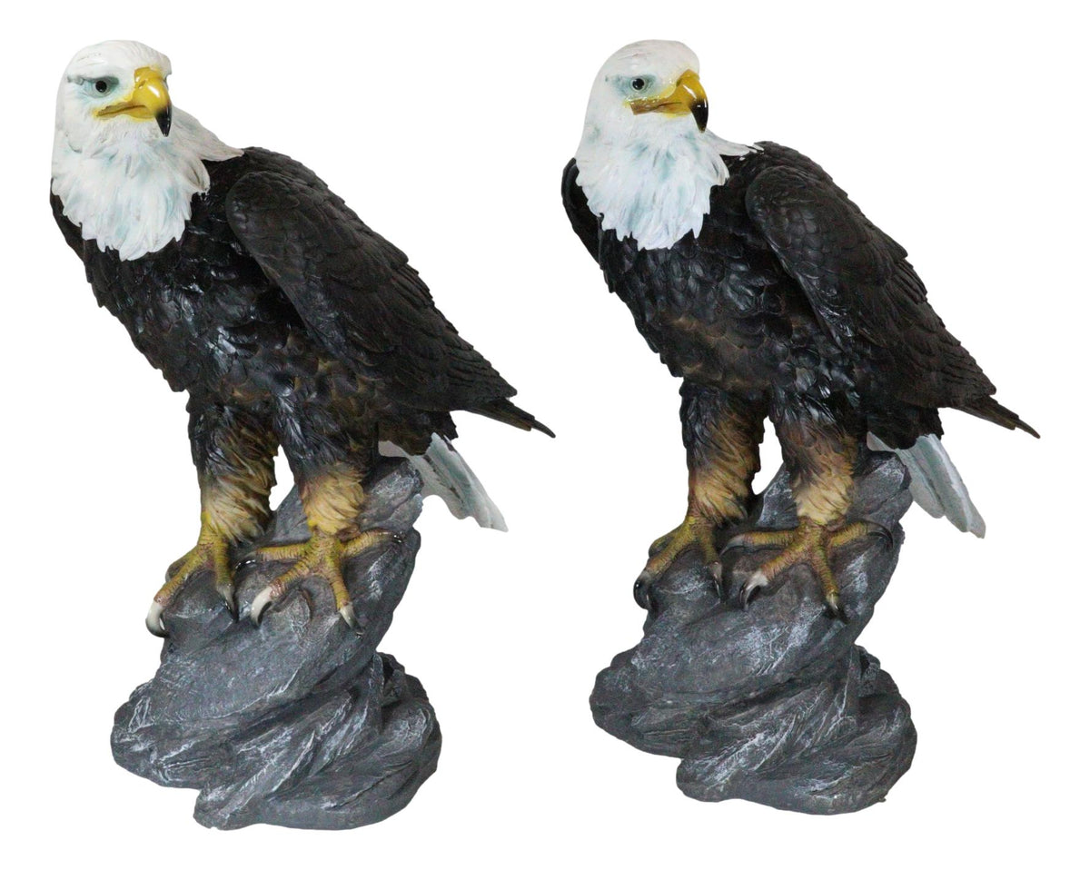 Pack of 2 Large 20"H Lifelike Patriotic American Bald Eagle On Rock Figurines