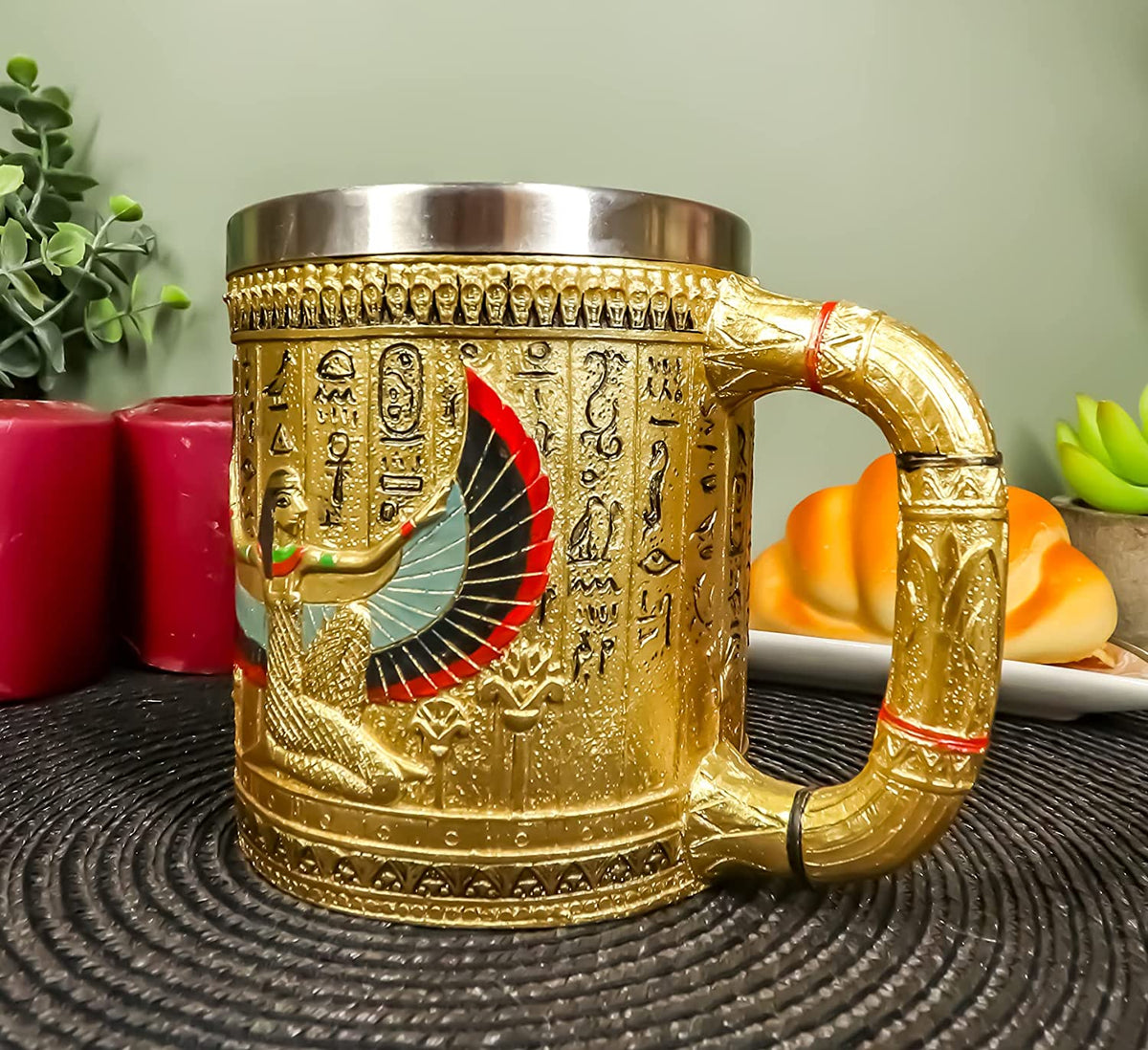 Egyptian Theme Winged Isis Goddess of Magic & Home Coffee Cup Mug Beer Tankard - Ebros Gift