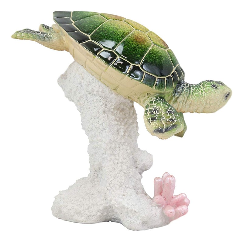 Large Nautical Ocean Colorful Giant Sea Turtle Swimming By White Corals Statue