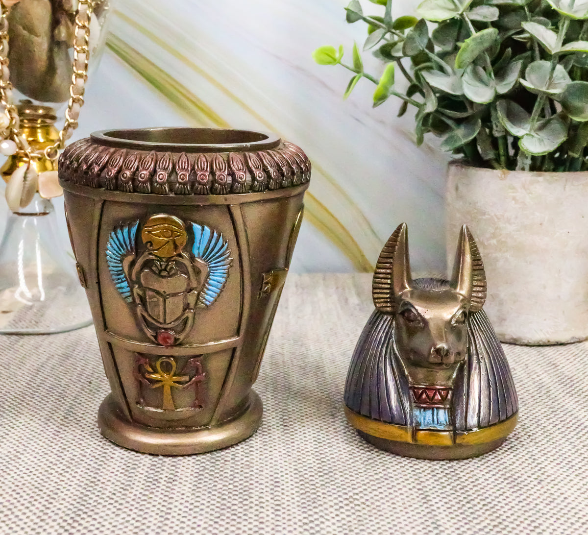 Ebros Egyptian Gods And Deities Duamutef Canopic Jar 5.75"H Four Sons Of Horus - Ebros Gift