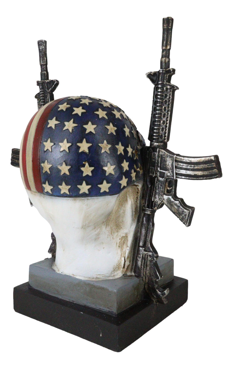 Military American Flag Star Spangled Banner Skull With 2 Gun Rifles Figurine