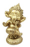 Hindu Elephant God Ritual Dancing Ganesha With Mridangam Drum Golden Statue 6"H