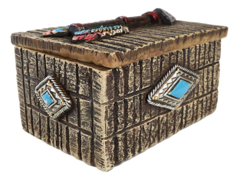 Southwestern Indian Turquoise Arrow Feather Faux Wooden Decorative Jewelry Box