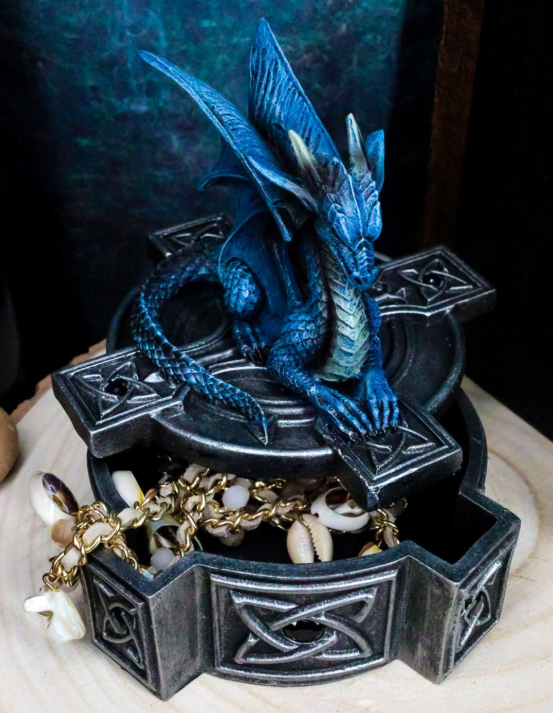 Ebros Celtic Cross Bifrost Altar Drake Dragon Jewelry Box Sculpture Trinket Box - Ebros Gift