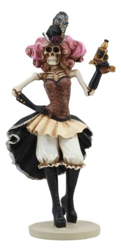 Ebros Steampunk Harajuku Skeleton Lady Assassin With Ion Pistol 7.5"H Figurine