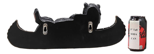 Ebros Large Whimsical Rustic Black Bear with Sunglasses River Cruising On Canoe 3 Pegs Wall Hooks 17" Long Hanger Forest Jungle Wall Mount Coat Hat Keys Hook Decor Hanging Sculpture Plaque Figurine