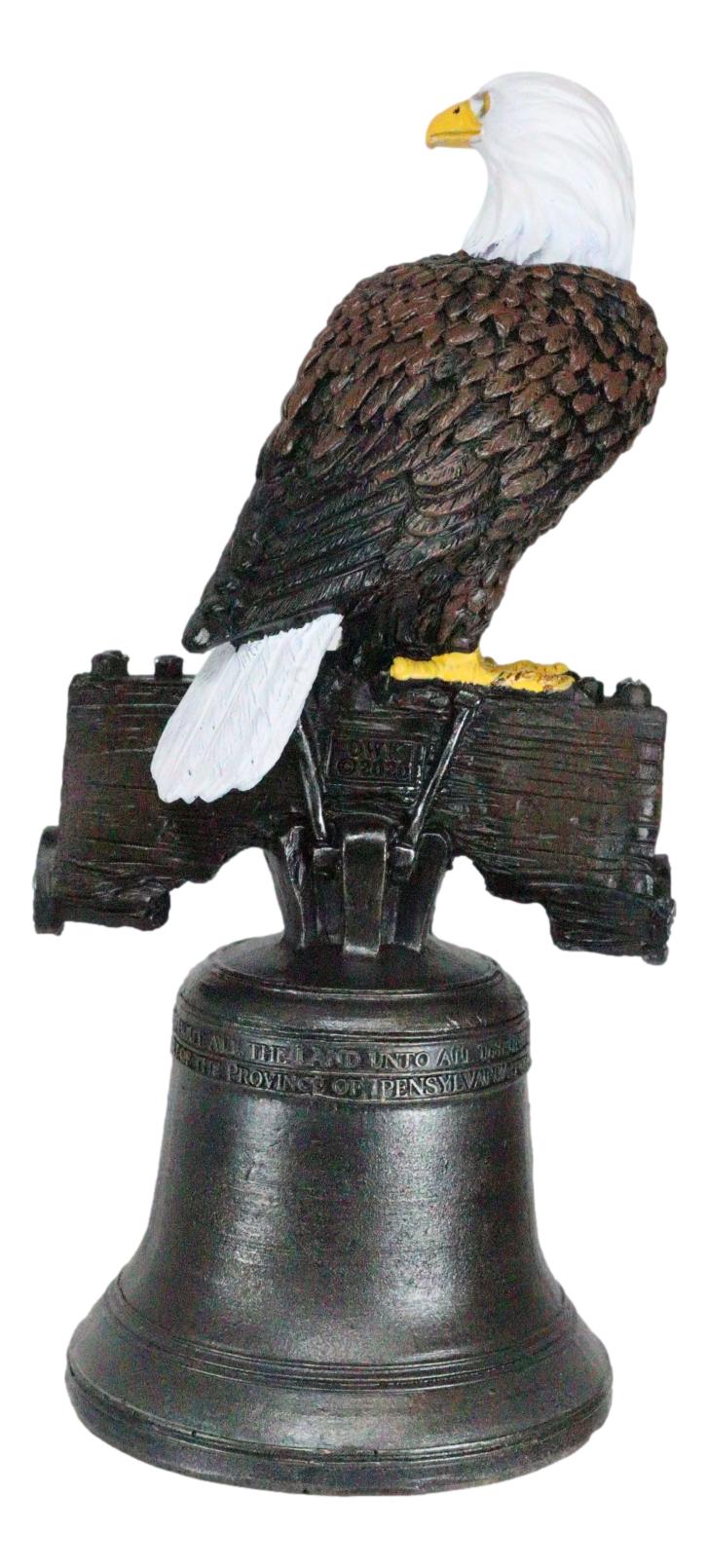 Independence Day American Patriotic Bald Eagle Perching On Liberty Bell Figurine