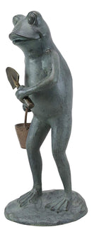 Ebros Gift19" Tall Aluminum Whimsical Green Thumb Garden Frog With Shovel And Pail Statue