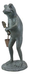 Ebros Gift19" Tall Aluminum Whimsical Green Thumb Garden Frog With Shovel And Pail Statue