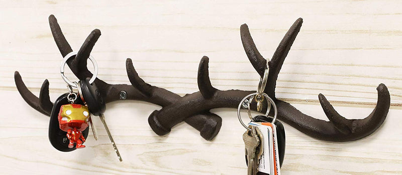 Ebros 10 Point Stag Deer Antlers Rack Wall Plaque 14.5"W Coat Hooks Bronze Resin - Ebros Gift