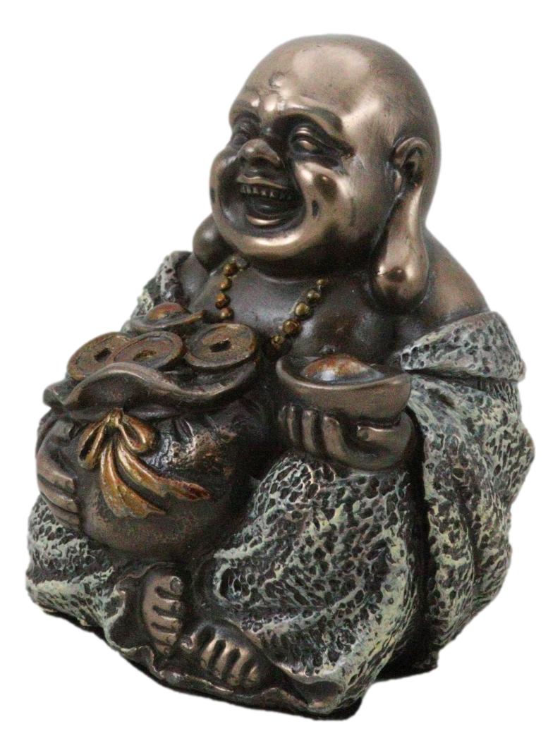 Lucky Buddha With Golden Nugget & Coins Figurine Buddhism Eastern Enlightenment