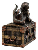 Bronzed Mermaid Nerida Resting On Sunken Treasure Jewelry Box Figurine 5.25"L