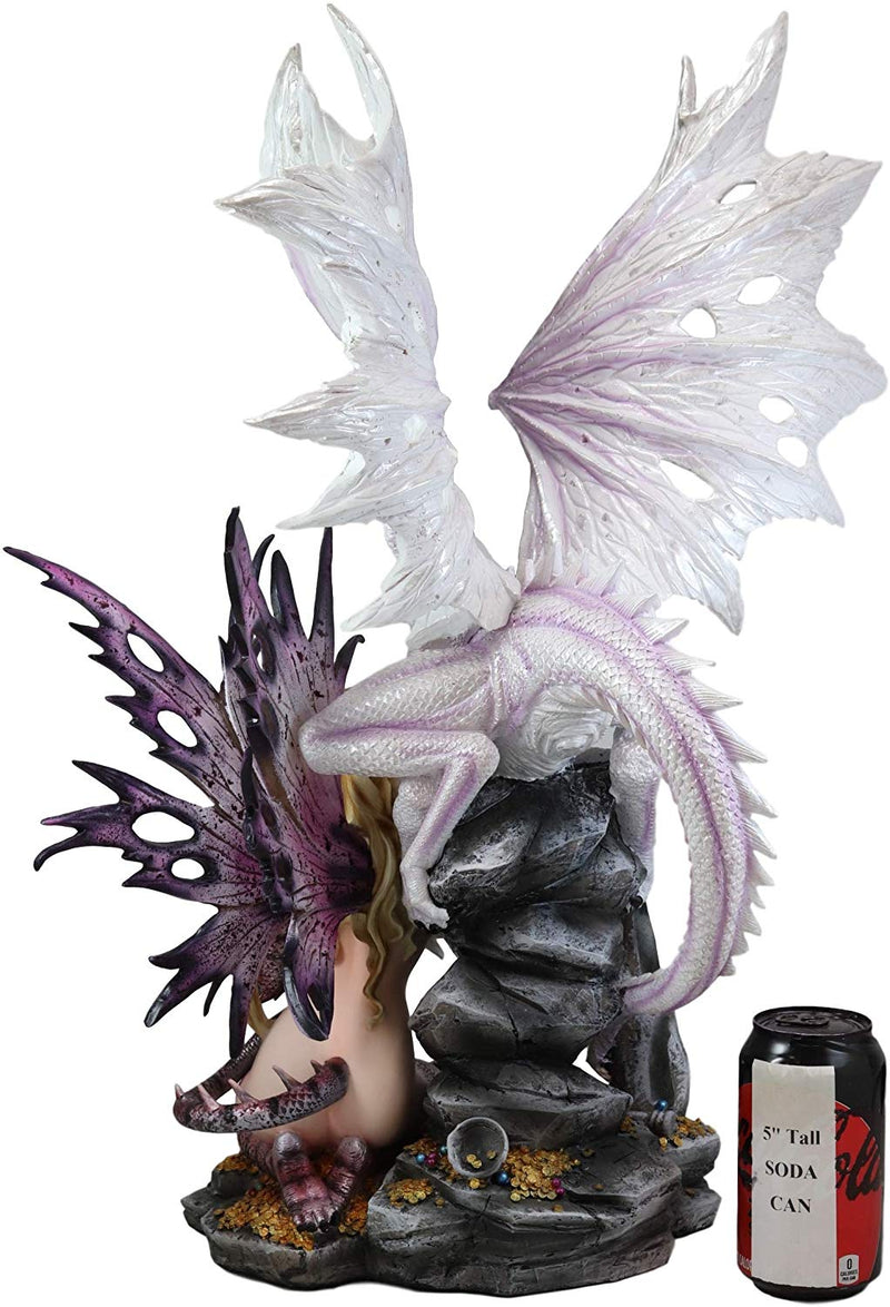 Large 22.75"H Red Reptile Fairy With Roaring White Dragon By Treasures Statue