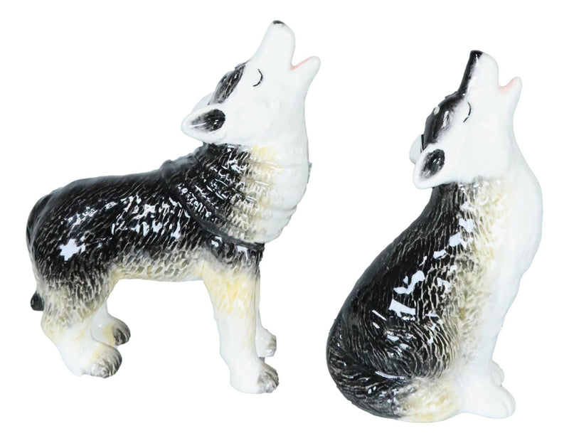 Woodlands Spirit Gray Wolf Pups Moon Howling Ceramic Salt And Pepper Shakers Set