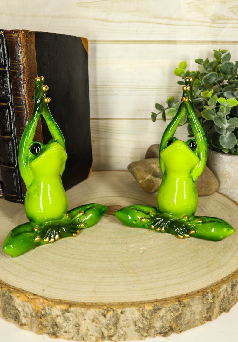 Meditating Twin Yoga Frogs In Lotus Pose Statue Buddha Frogs Pair Set 5.25"Tall