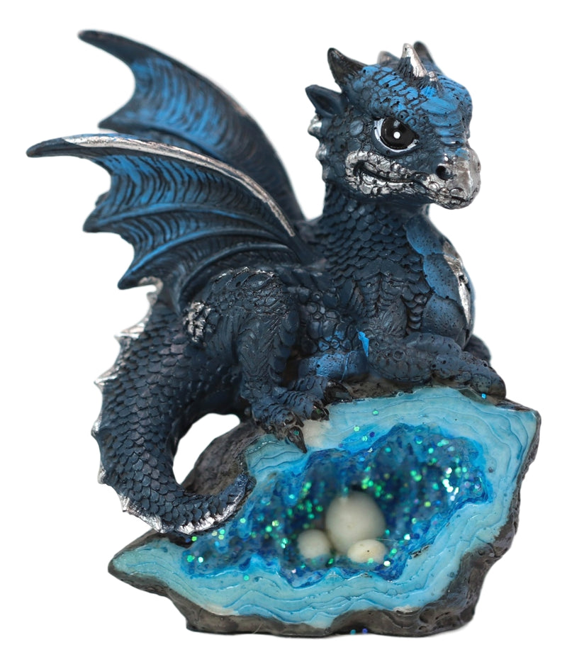 Ebros Gift Adorable Quartzite Blue Baby Dragon On Fossil Cove Figurine 5"H