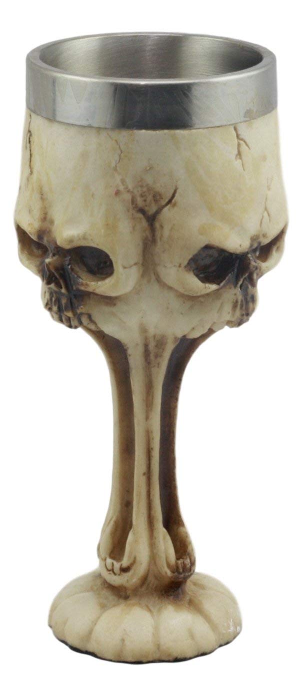 Ebros Day of The Dead Bone Ossuary Distorted Shrieking Ghost Skulls Wine Goblet 7oz