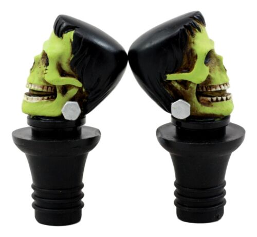 Set of 2 Frankenskull Dr Victor Frankenstein Skull Wine Stoppers 3"H Figurines