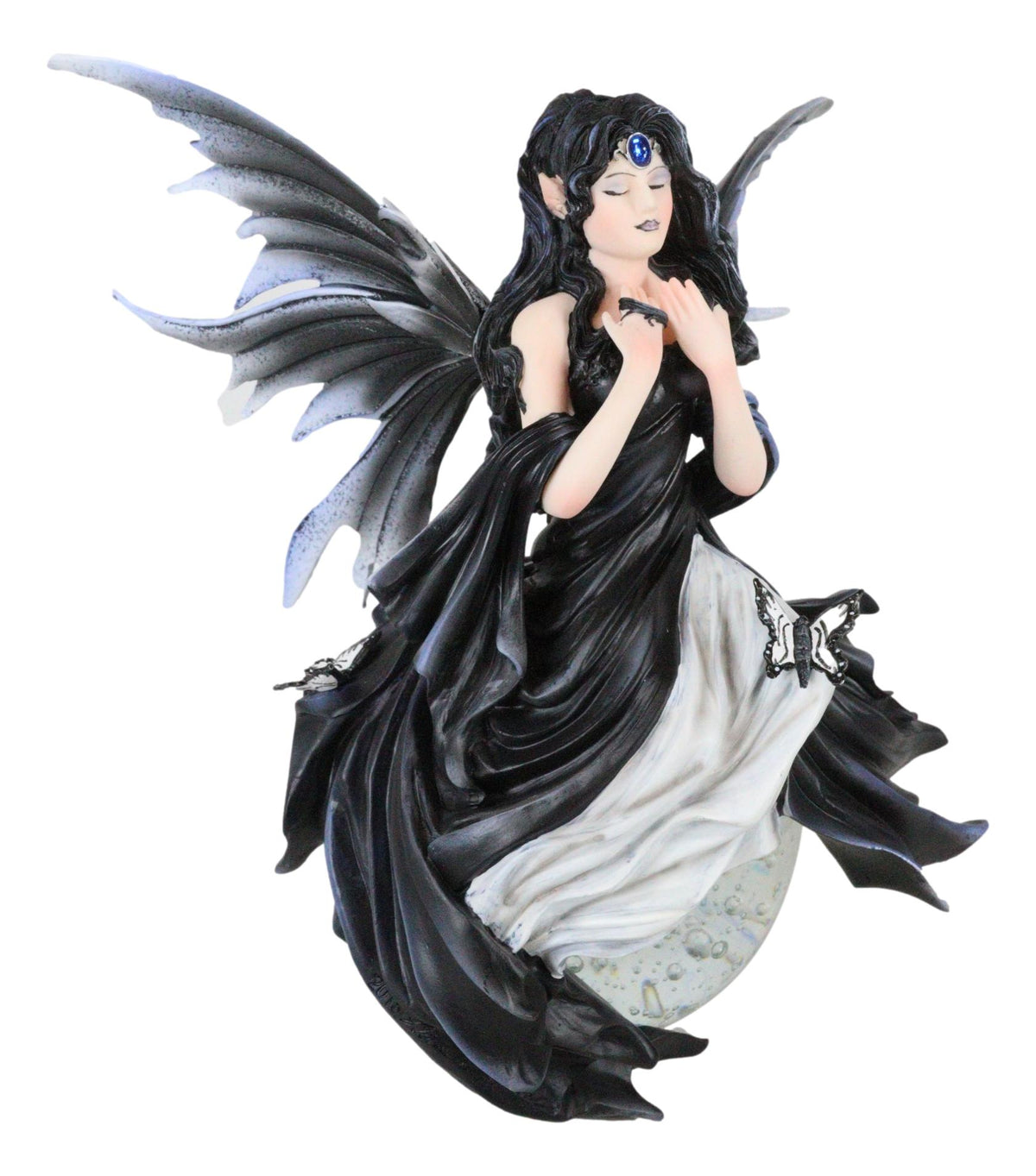 Fantasy Gathering Storm Gothic Fairy Sitting On Bubble Moon Glass Ball Statue