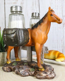 Western Brown Stallion Horse With Saddlebags Salt Pepper Shakers Holder Figurine