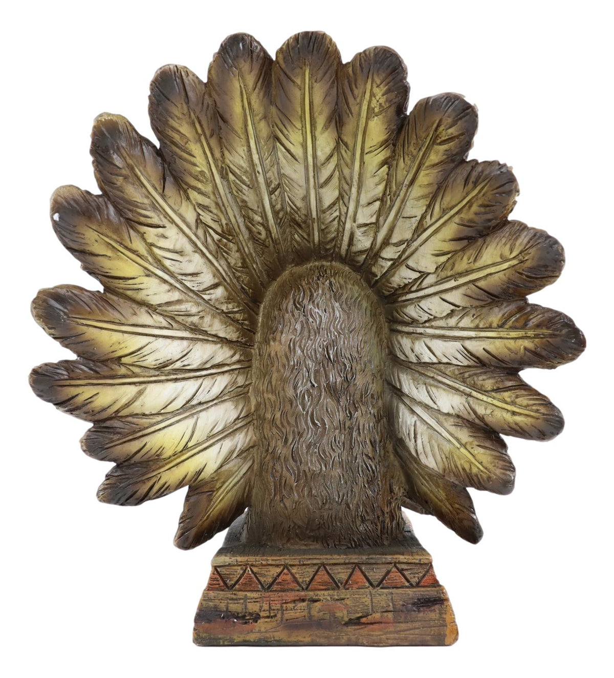 Rustic Western Tribal Indian Warrior Chief Headdress Wolf Figurine With Base
