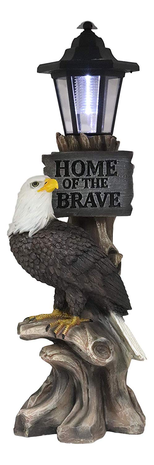Ebros 'Home of The Brave' Patriotic Eagle Night Light Statue Solar LED Lantern - Ebros Gift