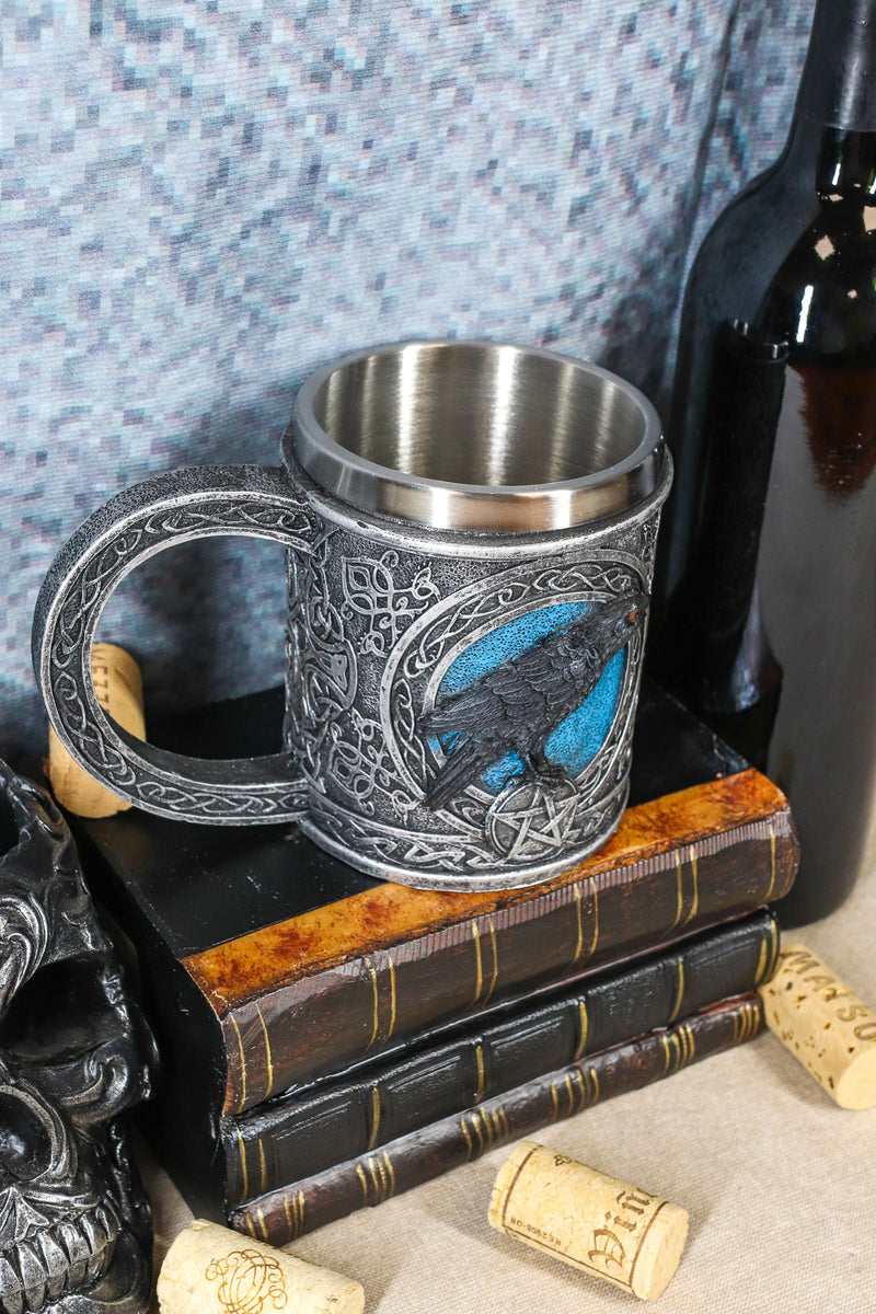 Ebros Moonlight Raven With Celtic Tribal Tattoo Drinking Mug Cup 6.25"W