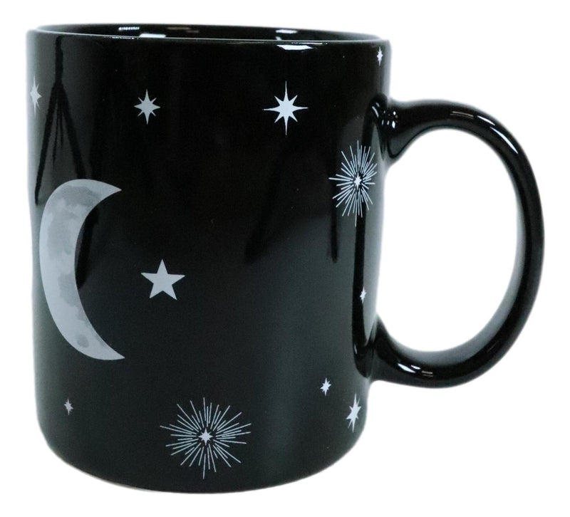 Pack Of 2 Black Wicca Sacred Triple Moon Goddess Magic Porcelain Coffee Mugs