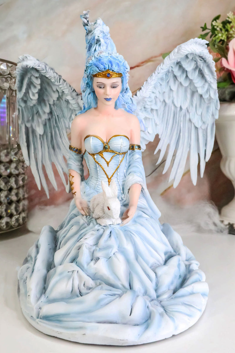 Winter Fire Ice Fairy Angel Queen in Corset Gown With Bunny Rabbit Fig Ebros Gift Winter Fire Ice Fairy Angel Queen in Corset Gown With Bunny Rabbit Fig Ebros Gift